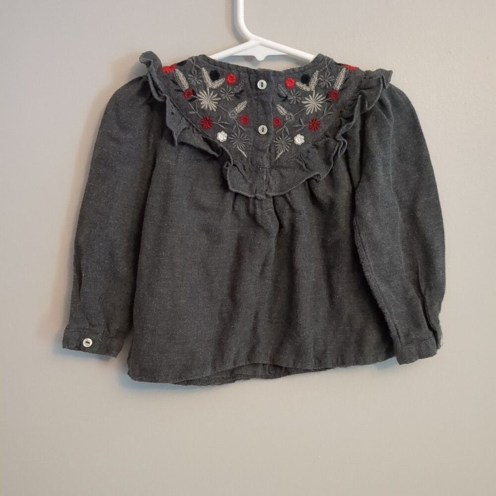 Zara Gray Gray Floral Embroidered Long Sleeve Top - Baby Girls 12/18 Months - Picture 5 of 7